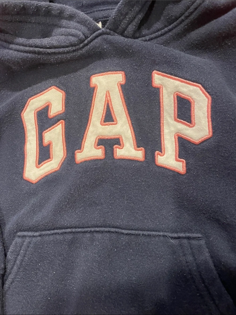GAP Navy Kids Hoodie with white Logo outlined in pink